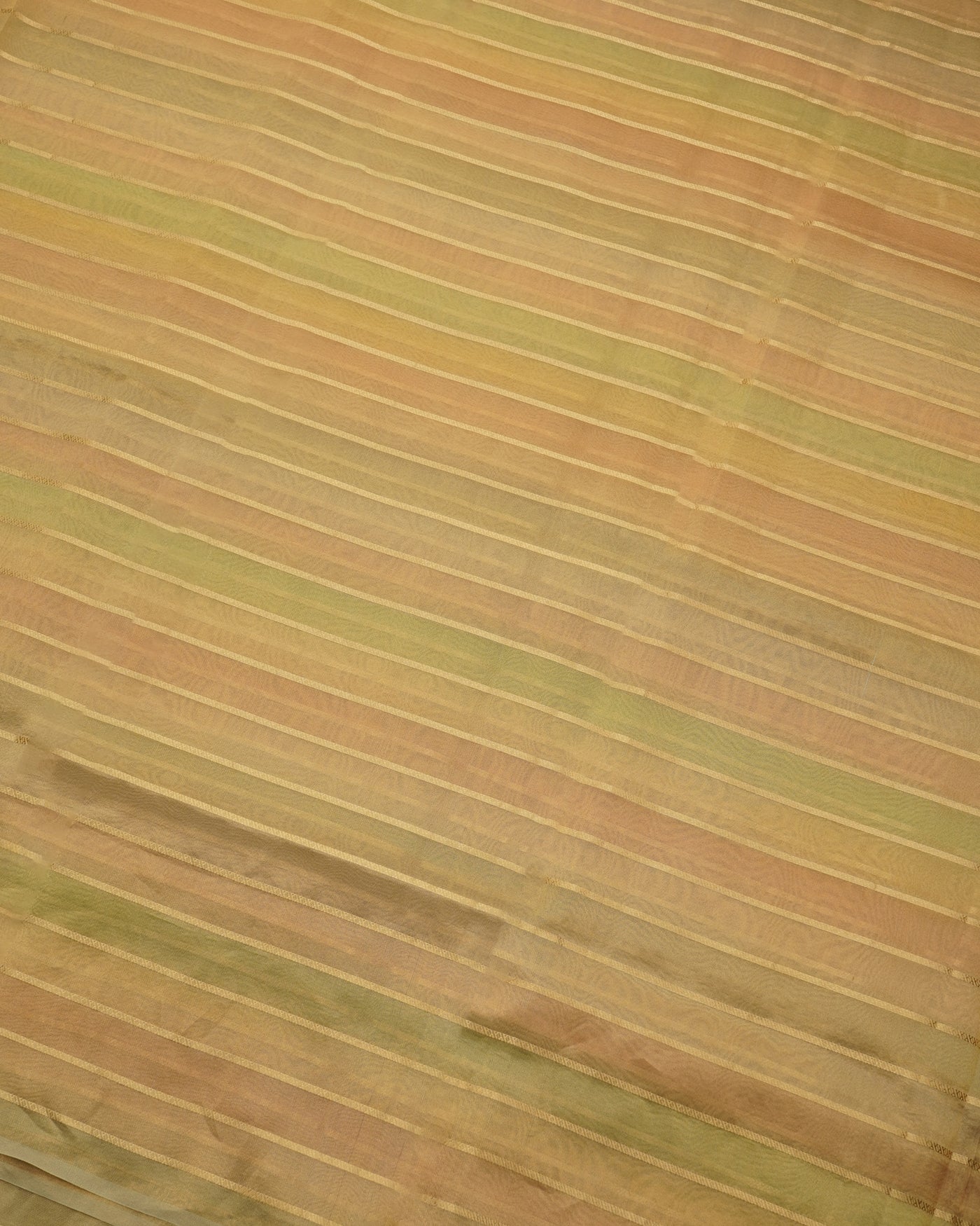 Onion Pink and Multicolor Organza Tissue Fabric with Zari Stripes Design