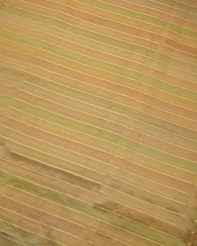 Onion Pink and Multicolor Organza Tissue Fabric with Zari Stripes Design