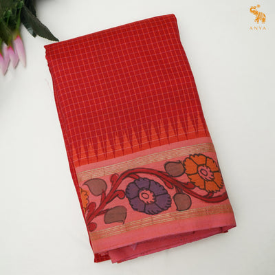 Arakku Thakkali Pen Kalamkari Kanchi Silk Saree