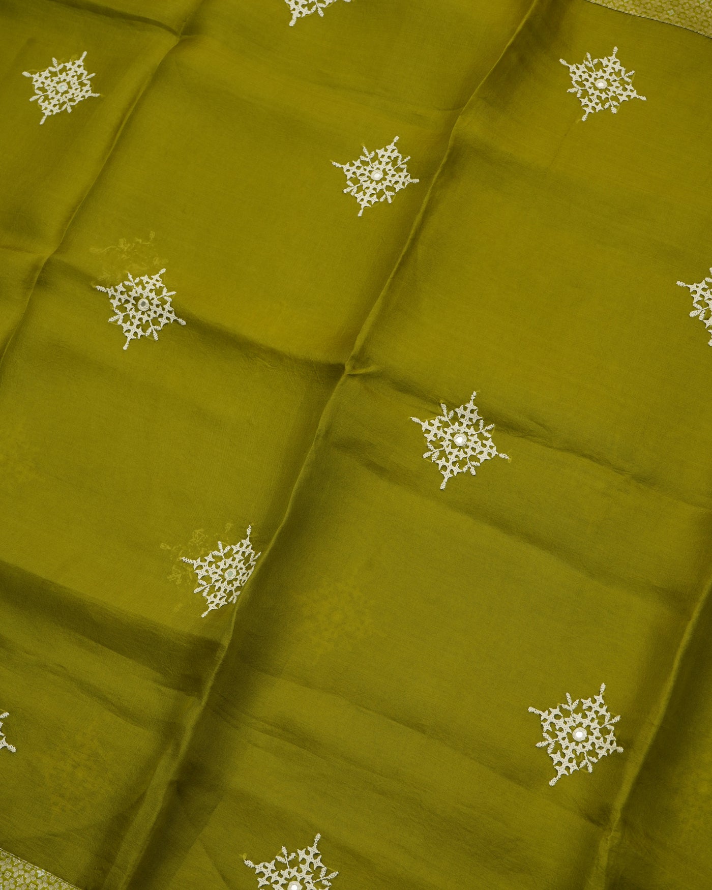 Chutney Green Organza Saree with White Kutch Work Design