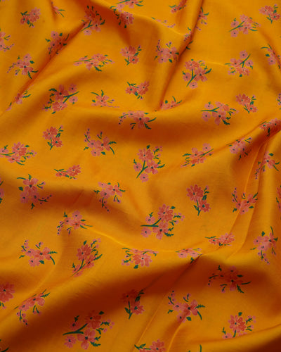 Oil Mustard Printed Kanchi Silk Saree with Small Floral Print Design