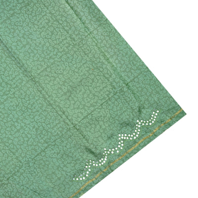 Green Printed Kanchi Silk Saree with Scallop Mirror Embroidery Design