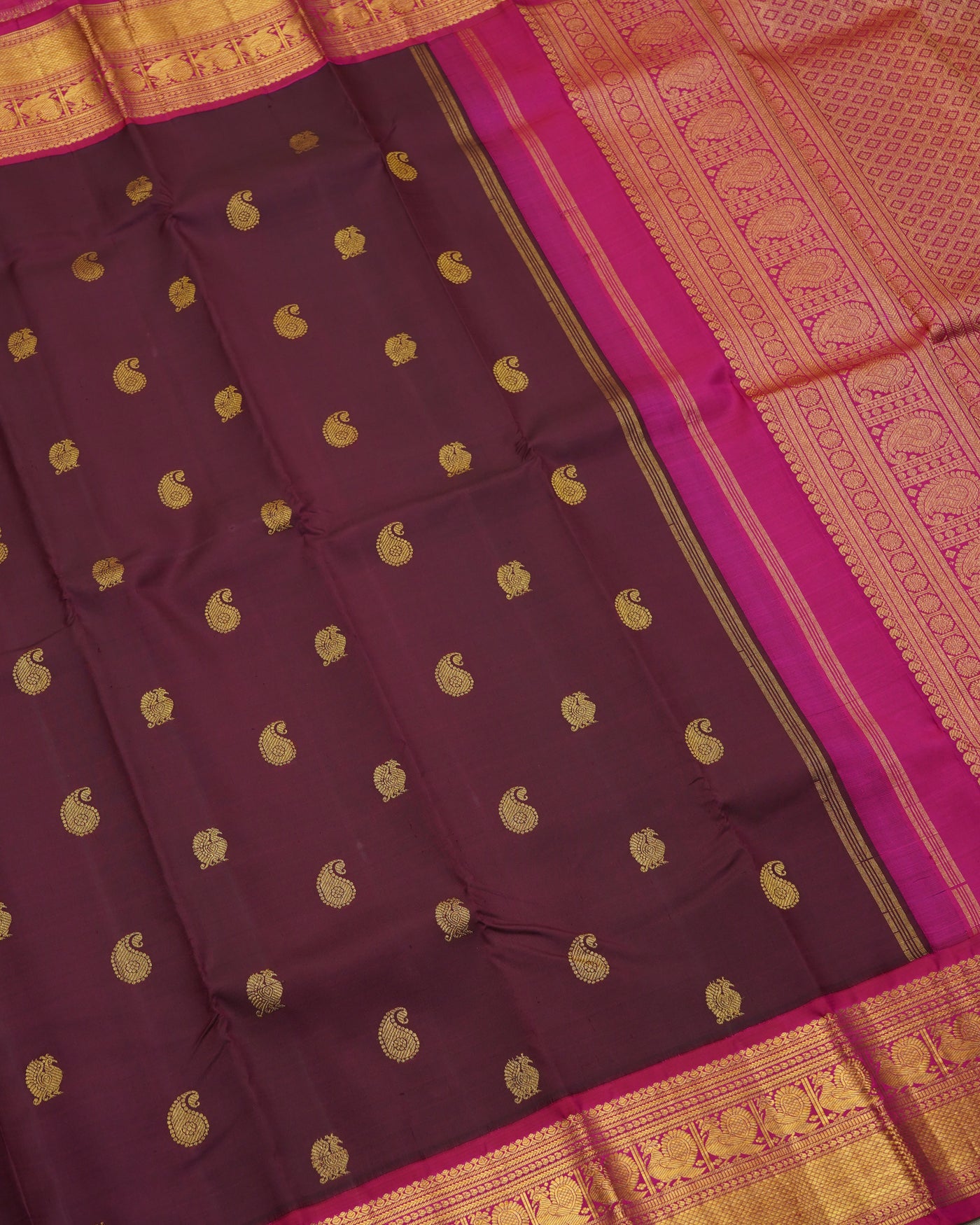 Maroon Kanchi Silk Saree with Zari Butta Design