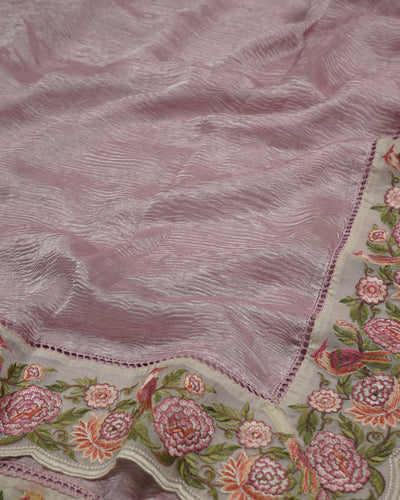 Lilac Crush Tissue Saree with Floral Embroidery Border