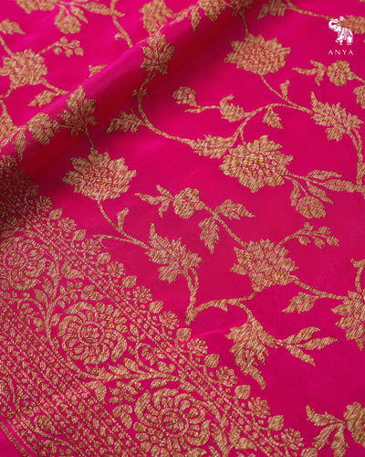 Rani Pink Crepe Banarasi Silk Saree with Floral Creeper Design