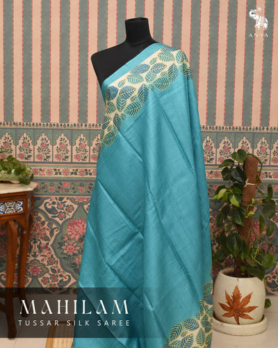 Blue Tussar Silk Saree