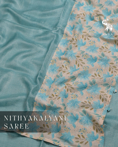 Baby Blue Zari Checks Tussar Silk Saree with Off White Hakoba Cotton Pallu and Blouse