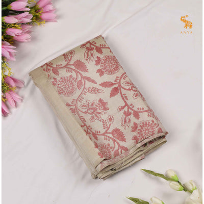 Beige Printed Kanchi Silk Saree