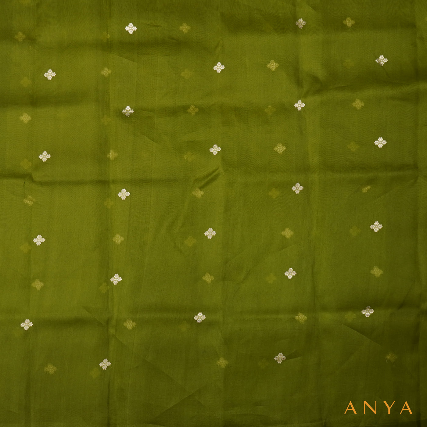 Mehandi Green Organza Fabric with Zari Butta Design