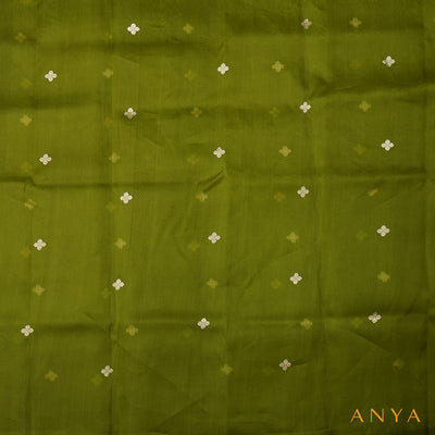 Mehandi Green Organza Fabric with Zari Butta Design