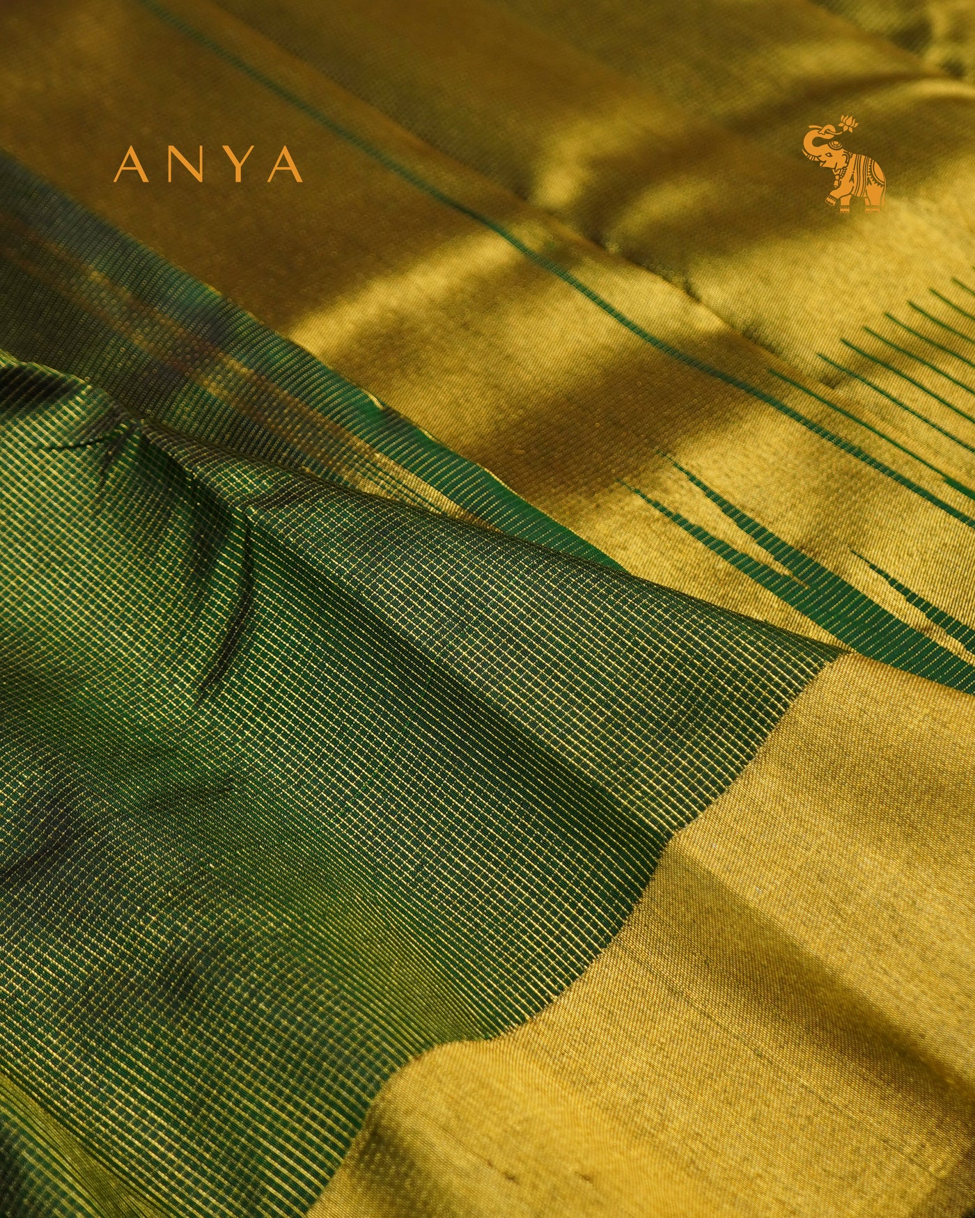 Bottle Green Kanchi Silk Saree with Small Zari Kattam Design