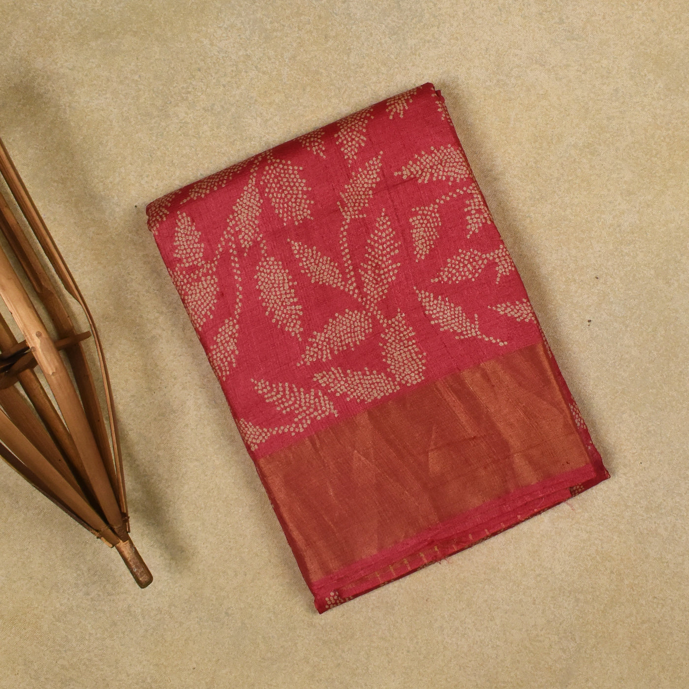 Peach Tussar Silk Saree with Floral Print Design
