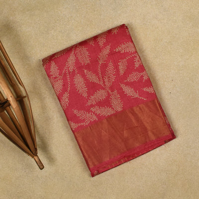 Peach Tussar Silk Saree with Floral Print Design
