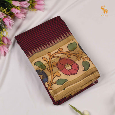 Maroon Pen Kalamkari Kanchi Silk Saree