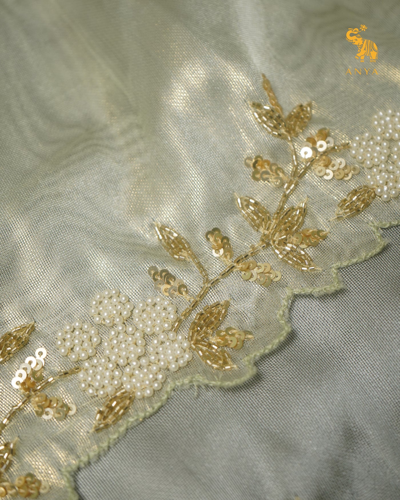 Apple Green Tissue Organza Saree with Embroidery Design