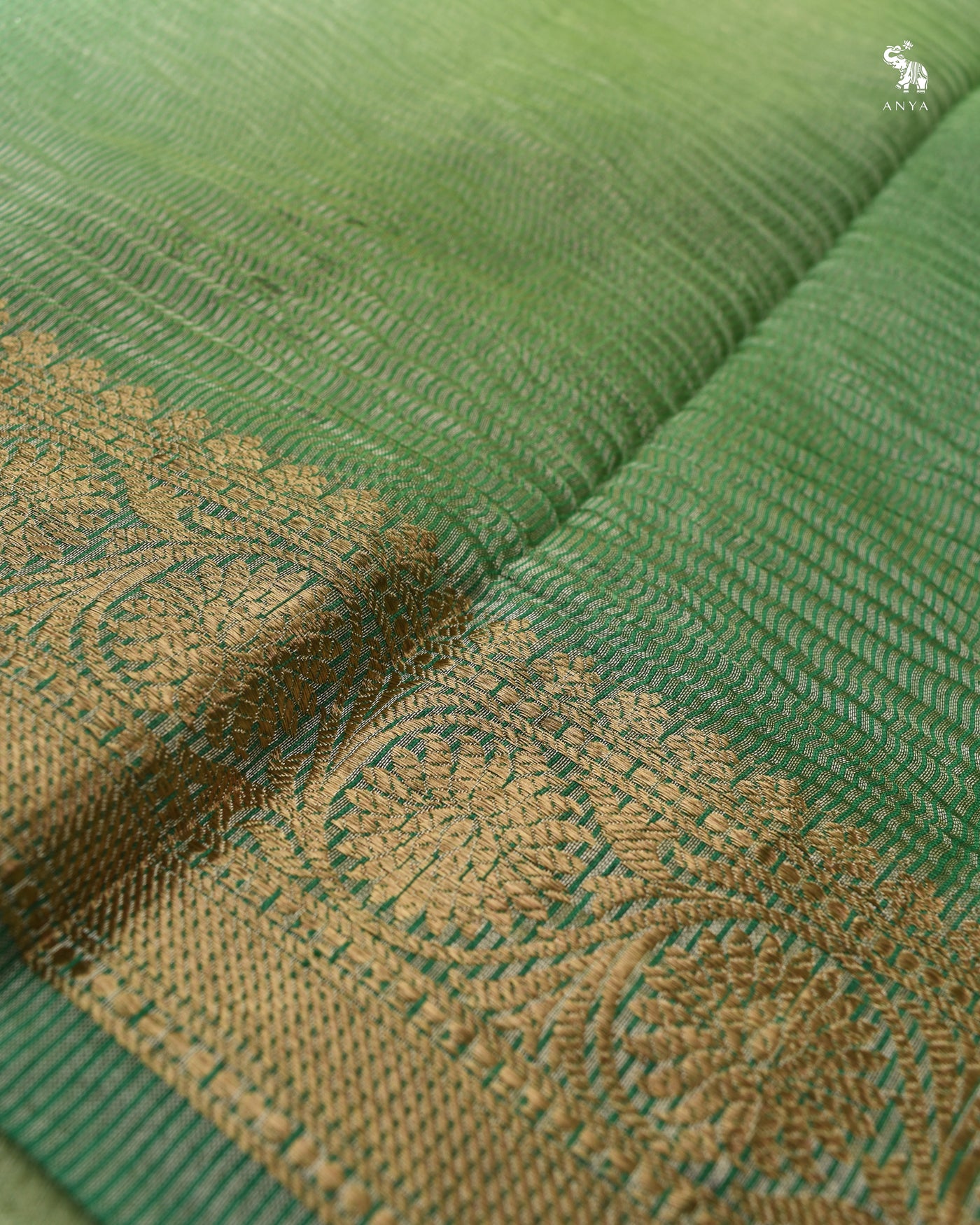Apple Green Multicolour Tissue Saree with Crush Tissue Pallu