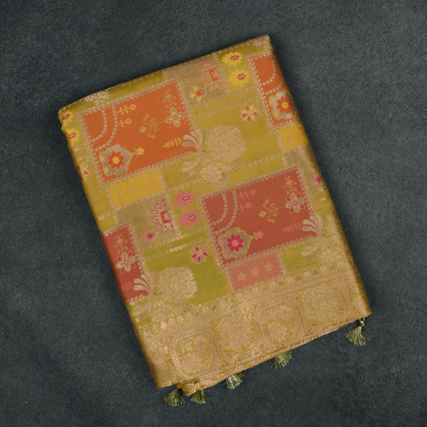 Multicolor Banarasi Silk Saree with Floral Creeper Design