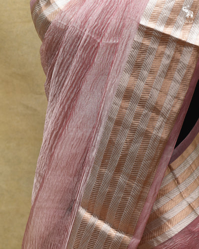 Onion Pink Multicolour Tissue Saree with Crush Tissue Pallu