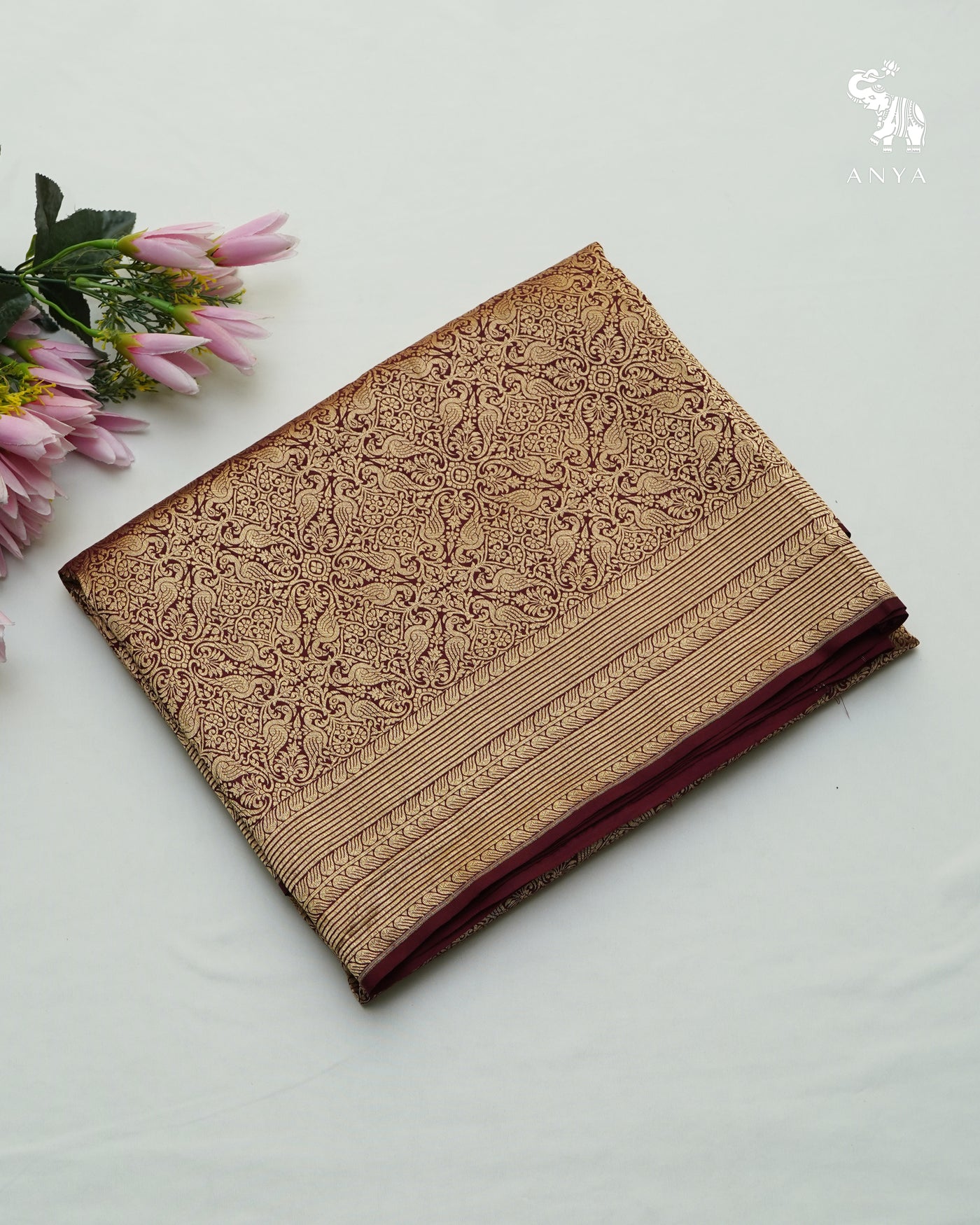 Maroon Banarasi Silk Saree with Peacock Zari Creeper Design