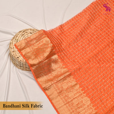 Orange Banarasi Bhandhini Fabric with Zari Kattam Design