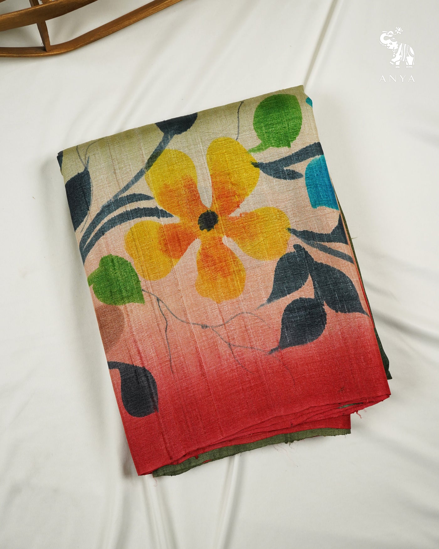 Olive Green Tussar Silk Saree with Floral Printed Design