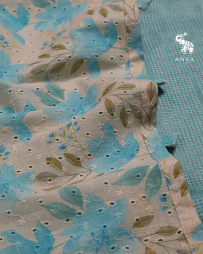 Baby Blue Zari Checks Tussar Silk Saree with Off White Hakoba Cotton Pallu and Blouse