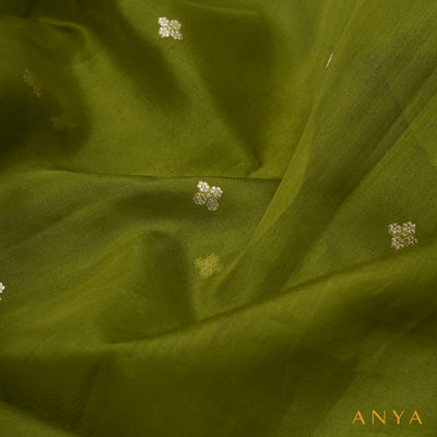 Mehandi Green Organza Fabric with Zari Butta Design