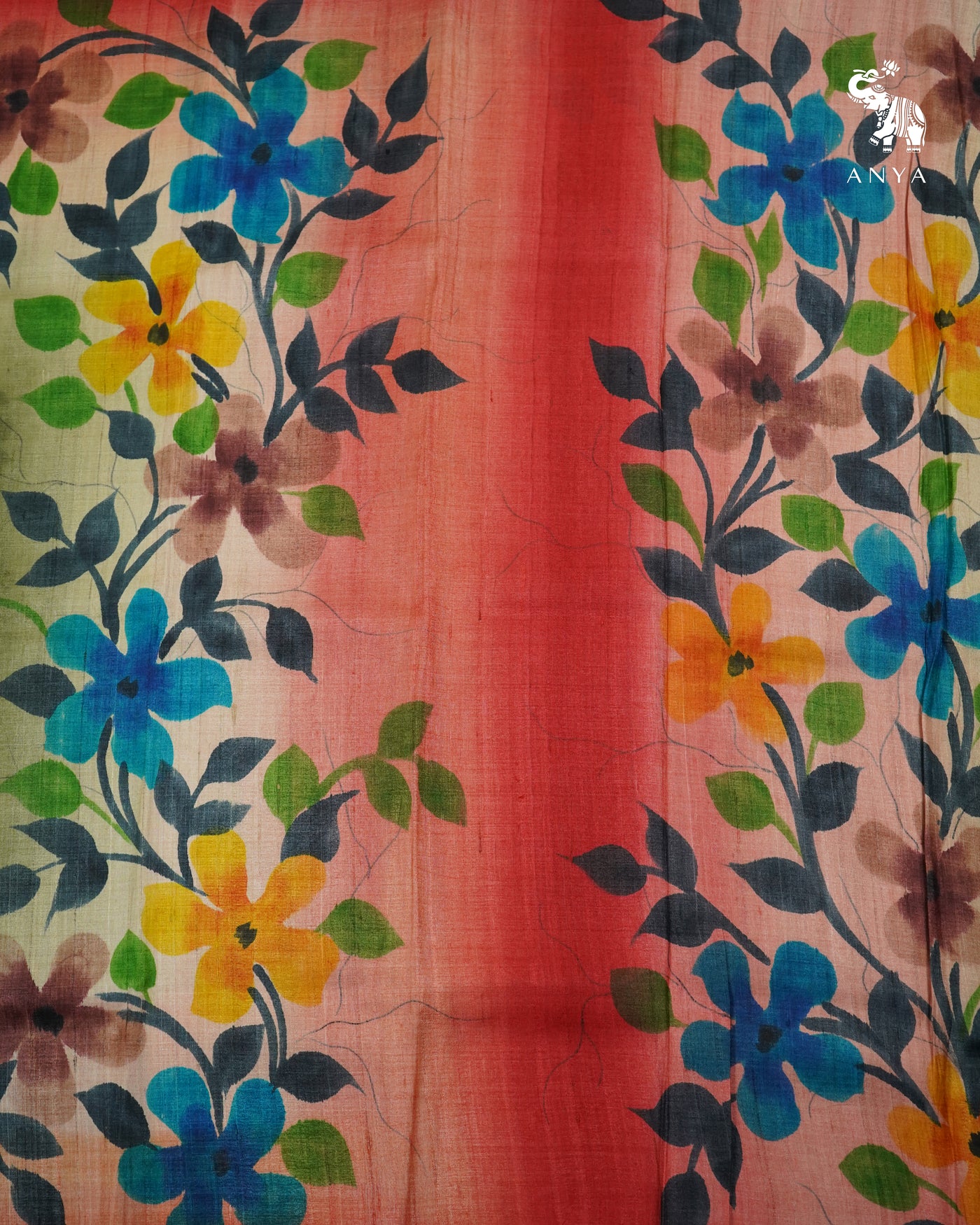 Olive Green Tussar Silk Saree with Floral Printed Design