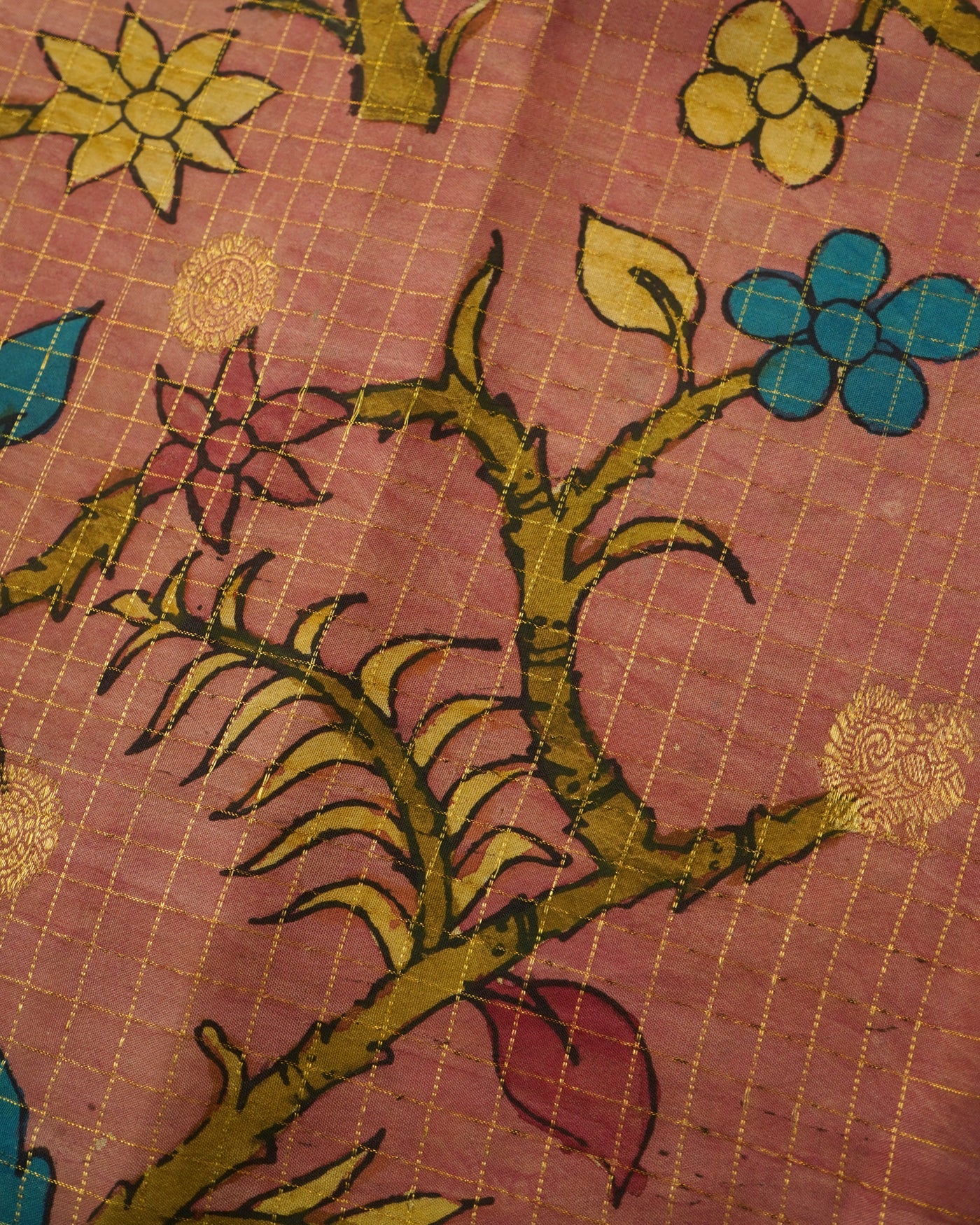 Onion Pink Pen Kalamkari Kanchi Silk Saree