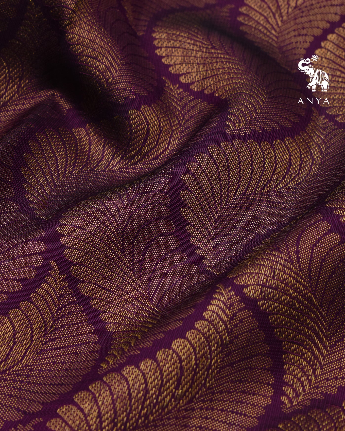 Wine Kanchi Silk Fabric with Leaf Zari Butta Design