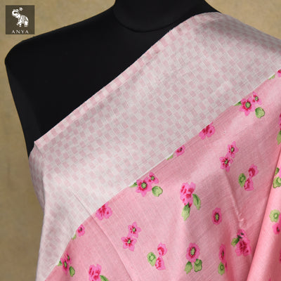 Onion Pink Printed Kanchi Silk Saree with Small Flower Print Design