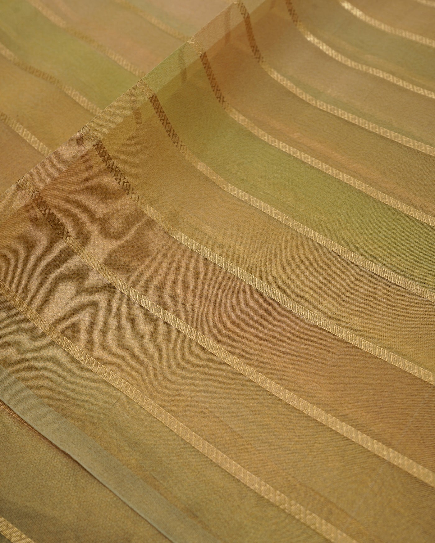 Onion Pink and Multicolor Organza Tissue Fabric with Zari Stripes Design