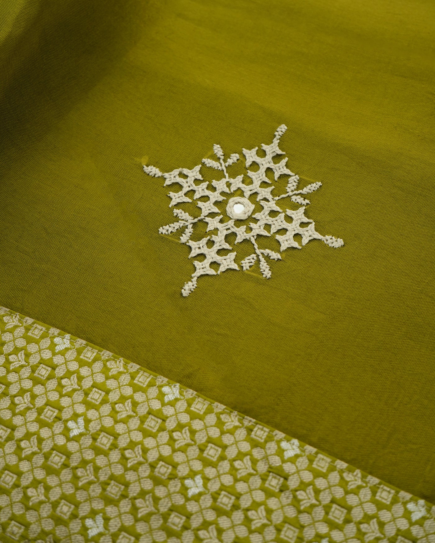 Chutney Green Organza Saree with White Kutch Work Design