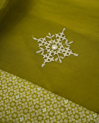 Chutney Green Organza Saree with White Kutch Work Design