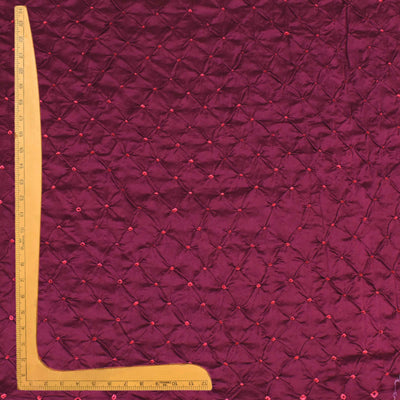 Wine Bhandhini Silk Fabric with Peach Border Design
