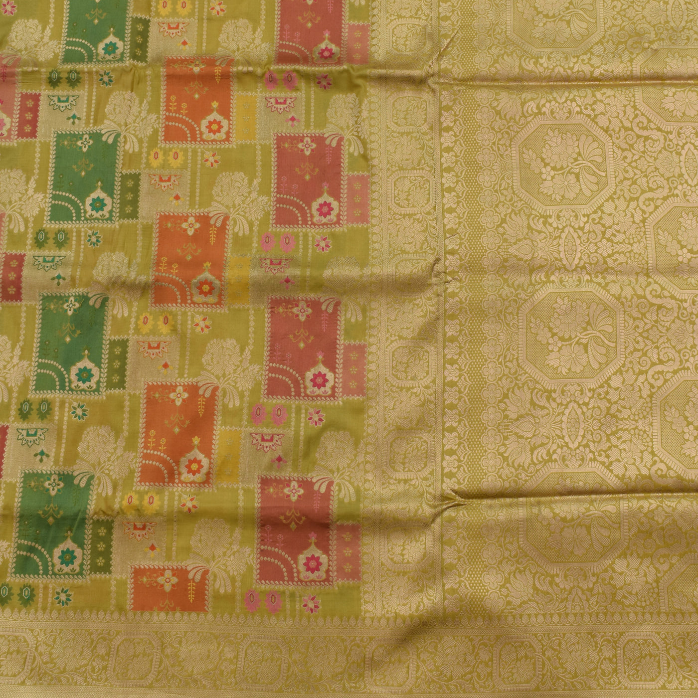 Multicolor Banarasi Silk Saree with Floral Creeper Design