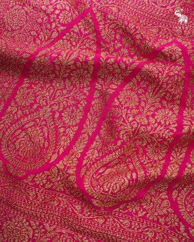 Rani Pink Crepe Banarasi Silk Saree with Floral Creeper Design