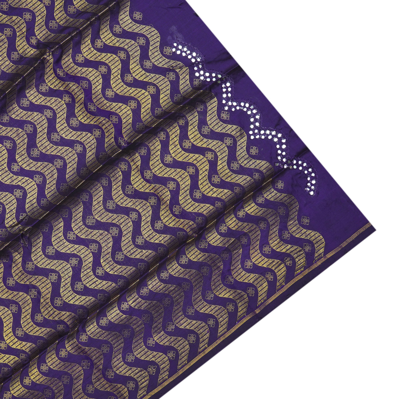 Onion Pink Printed Kanchi Silk Saree with Scallop Mirror Embroidery Design