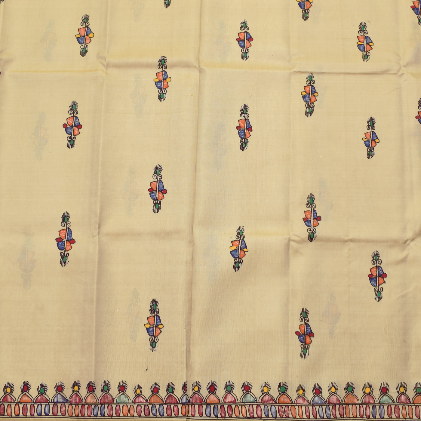 Off White Madhubani Kanchi Silk Saree
