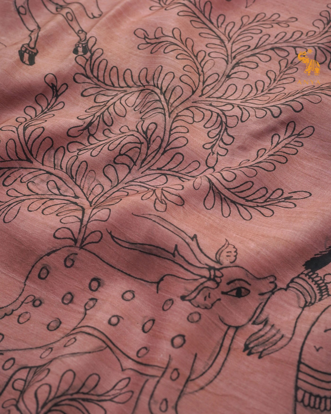 Onion Pink Pen Kalamkari Kanchi Silk Saree