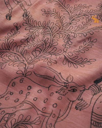 Onion Pink Pen Kalamkari Kanchi Silk Saree