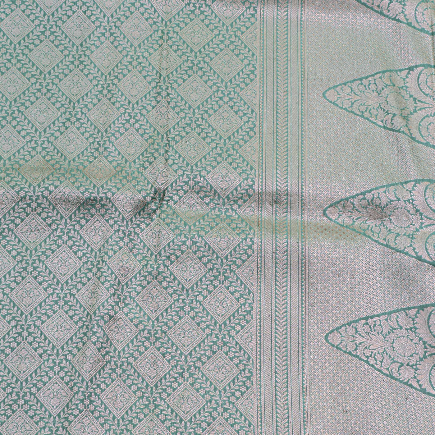 Sea Green Banarasi Silk Saree with Creeper Design