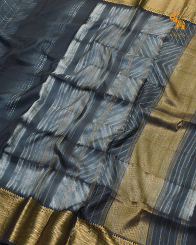 Dark Grey Hand Knotted Shibori Kanchi Silk Saree