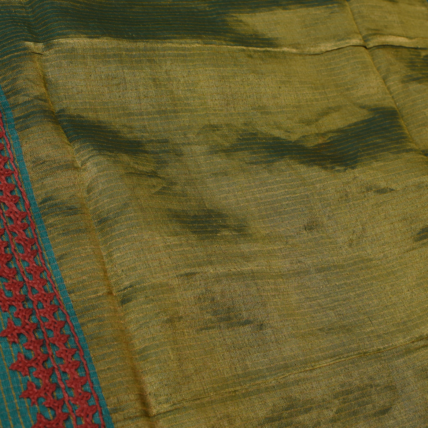Green Tussar Silk Saree with Kutch Work Design
