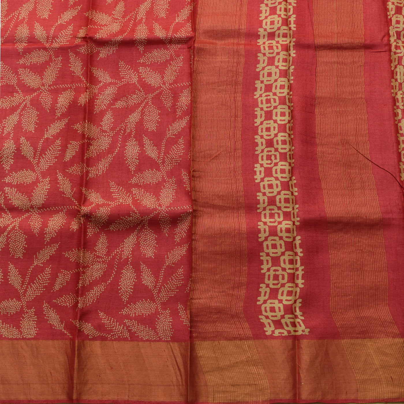 Peach Tussar Silk Saree with Floral Print Design