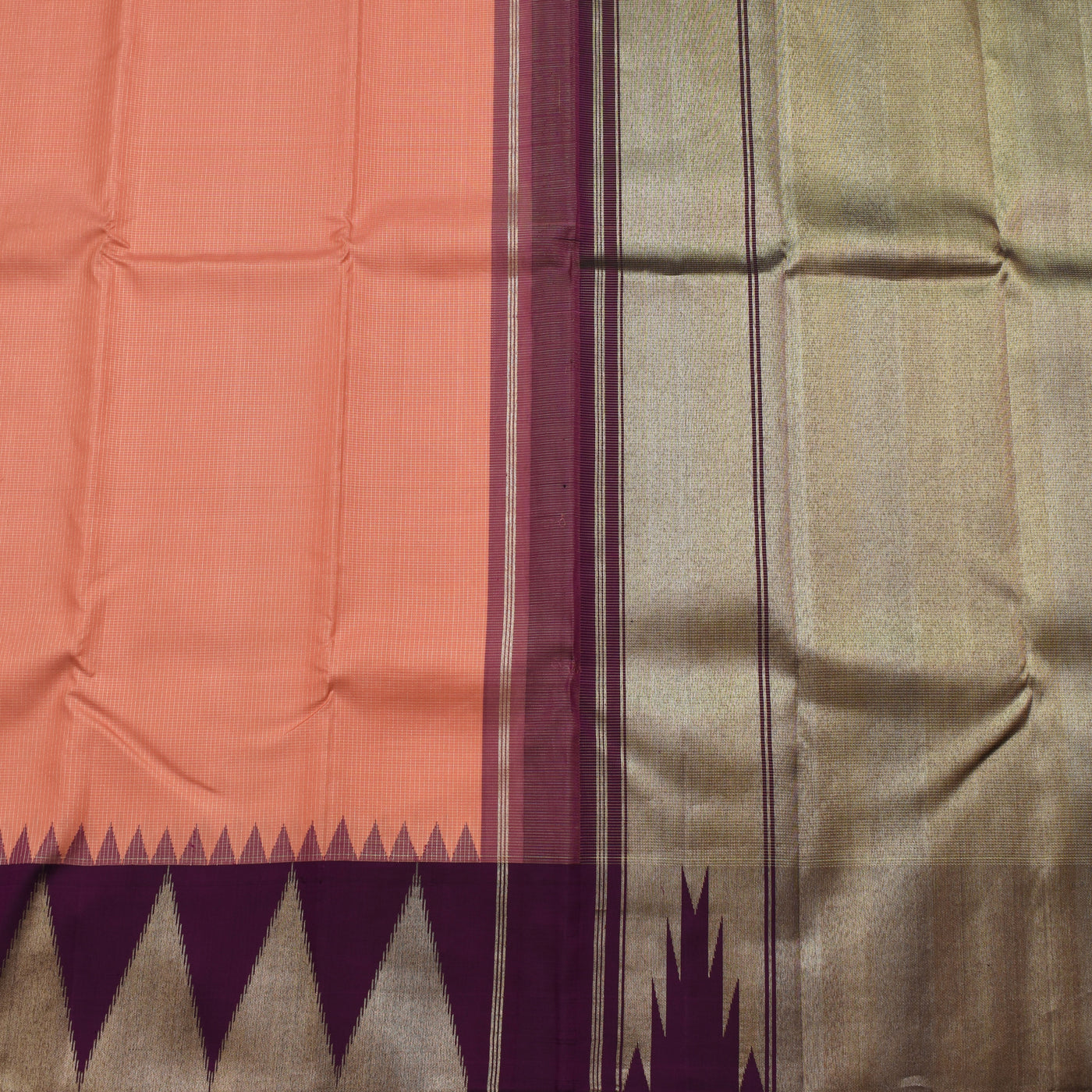 Peach Kanchi Classic Saree with Vairaoosi Checks Design