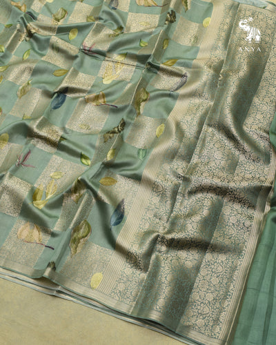 Pastel Green Banarasi Silk Saree with Box Floral Zari Design