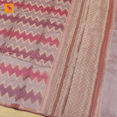 Onion Pink Chanderi Banarasi Silk Saree with Zig Zag Design