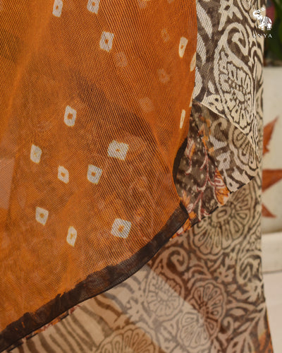Oil Mustard Cotton Kota Saree with Bhandhini Print Design