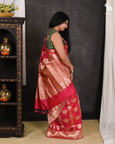 Rani Pink Banarasi Silk Saree with Creeper Design